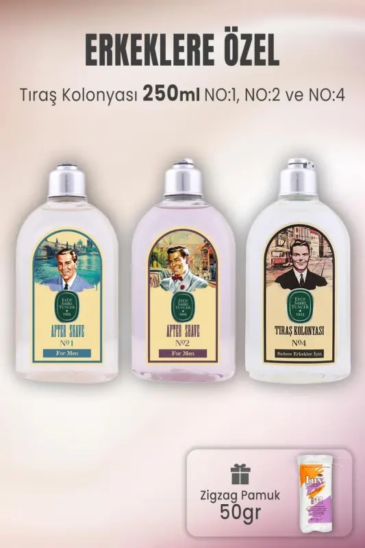 Tıraş Kolonyası Set 1-2-4 ve Zigzag Pamuk 50 gr - 1