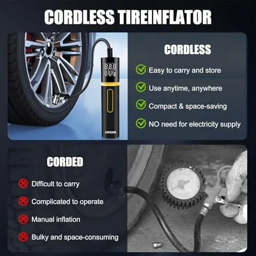 Tire Inflator Portable Air Compressor: 150PSI & 20000mAh Cordless Air Pump for Car Tires, Fast Inflation Air Compressor with Digital Pressure Gauge for Car, Bike, Motorcycle, Ball - 3