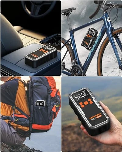 Tire Inflator Portable Air Compressor, 150PSI Cordless Air Pump for Car Tires, 3X Faster Air inflator Tire Pump with Digital Pressure Gauge and Emergency LED Light for Motorcycle Bike Ball Car - 10