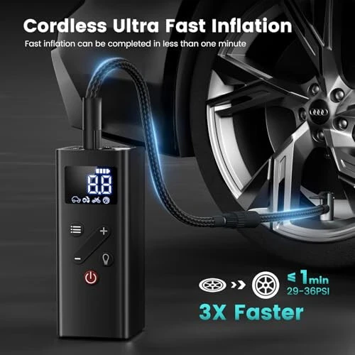 Tire Inflator Portable Air Compressor, 150PSI Cordless Air Pump for Car Tires, 4X Faster Bike Tire Pump with Pressure Detection, Air Pump for Car Tires for Car Motor Bike Ball (Black) - 6
