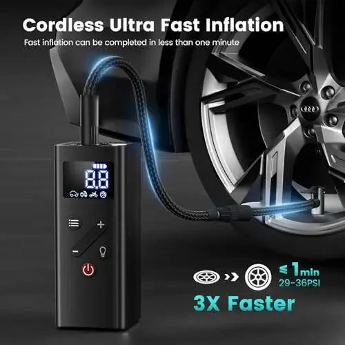 Tire Inflator Portable Air Compressor, 150PSI Cordless Air Pump for Car Tires, 4X Faster Bike Tire Pump with Pressure Detection, Air Pump for Car Tires for Car Motor Bike Ball (Black) - 6