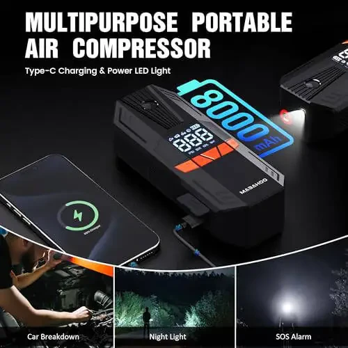 Tire Inflator Portable Air Compressor, 150PSI Cordless Tire Inflator, Electric Air Compressor with LCD Pressure Gauge, Quick Inflation Bike Pump for Car Motorcycle Bike Ball, Car Accessories - 4