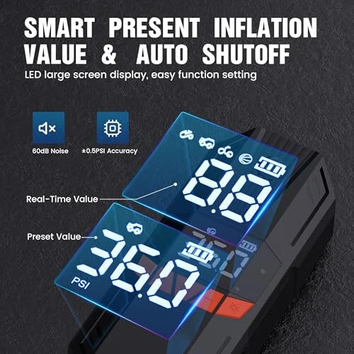 Tire Inflator Portable Air Compressor, 150PSI Cordless Tire Inflator, Electric Air Compressor with LCD Pressure Gauge, Quick Inflation Bike Pump for Car Motorcycle Bike Ball, Car Accessories - 5