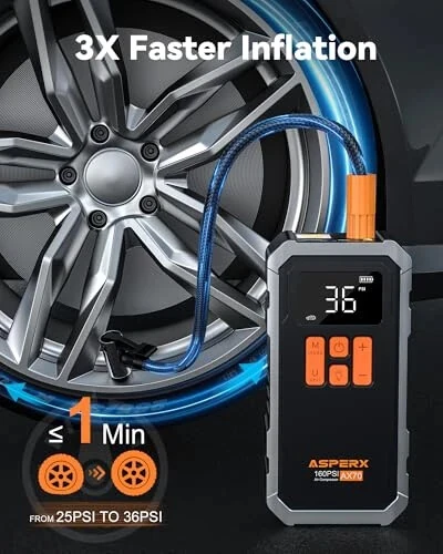 Tire Inflator Portable Air Compressor- 160PSI & 10000mAh Portable Air Pump with Carrying Case, LCD Display & LED Light, 3X Fast Inflation for Car, Bike, Motorcycle, Balls and more - MODAZONE