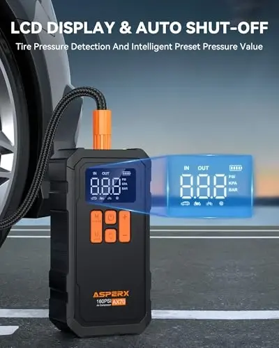 Tire Inflator Portable Air Compressor- 160PSI & 10000mAh Portable Air Pump with Carrying Case, LCD Display & LED Light, 3X Fast Inflation for Car, Bike, Motorcycle, Balls and more(Black) - 4