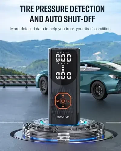 Tire Inflator Portable Air Compressor, 160PSI Air Pump for Car Tires, 5X Faster Inflation Air Compressor with Tire Gauge Pressure, Tire Pump with LED for Car, Motorcycle, Bicycle and Ball - 2