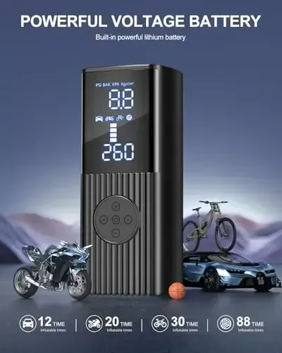 Tire Inflator Portable Air Compressor, 180PSI Portable Air Compressor with with LED Light, 25000mAh & 3X Faster Inflation Air Pump for Car, Bike, Motorcycle, Ball and more - 5