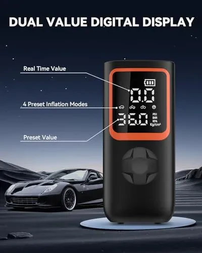Tire Inflator Portable Air Compressor - 20000mAh & 150PSI Cordless Air Pump for Car Tires with Pressure Gauge & LED Light, 3X Faster Inflation Electric Air Compressor for Car Bikes, Motorcycle, Ball - 4