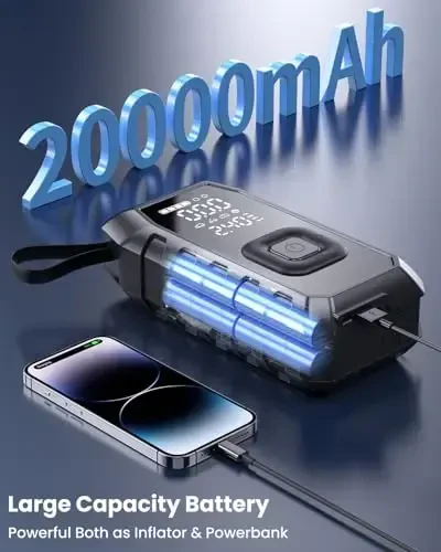 Tire Inflator Portable Air Compressor, 2X Faster Inflation Cordless Air Compressor, 20000mAh & 180PSI & Dual Cylinder, Electric Air Pump for Heavy-duty Vehicles, Car, Motorcycle, Bike, Ball (P235-09) - 3