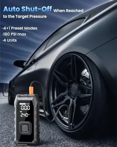 Tire Inflator Portable Air Compressor, 2X Faster Inflation Cordless Air Compressor, 20000mAh & 180PSI & Dual Cylinder, Electric Air Pump for Heavy-duty Vehicles, Car, Motorcycle, Bike, Ball (P235-09) - 5