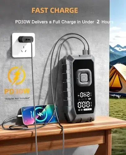 Tire Inflator Portable Air Compressor, 2X Faster Inflation Cordless Air Compressor, 20000mAh & 180PSI & Dual Cylinder, Electric Air Pump for Heavy-duty Vehicles, Car, Motorcycle, Bike, Ball (P235-09) - 6