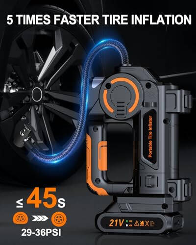 Tire Inflator Portable Air Compressor - Air Compressor for Car Tires 160 PSI, Rechargeable 21V Battery Powered Air Pump, Smart Bike Tire Pump with Pressure Gauge Screen, for SUV, Car, Motorcycle, Ball - 3
