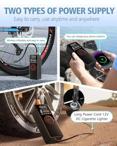 Tire Inflator Portable Air Compressor Air Pump for Cars, Bikes & Motorcycle Tires, 25mm Cylinder Pump with 150PSI for 3X Faster Inflation, Dual Cordless and DC12V Power with Accurate Pressure Gauge - 3