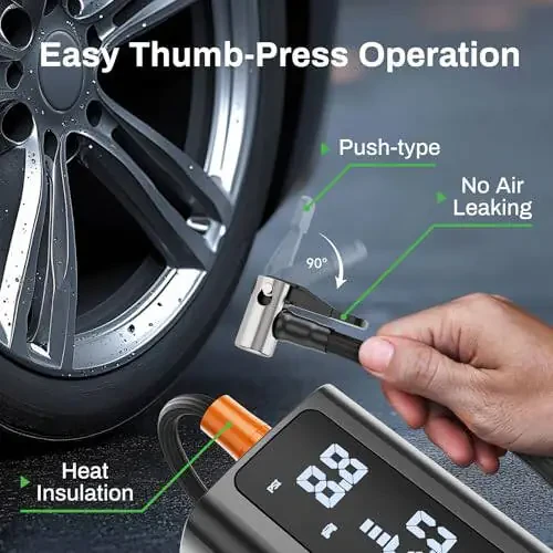 Tire Inflator Portable Air Compressor, AMPBANK AT003 Auto Air Pump for Car Tires, Tire Inflator 150PSI with 6000mAh Battery, Pressure Gauge & LED Screen, Air Compressor for Car, Motorcycle, Bike, Ball - 5