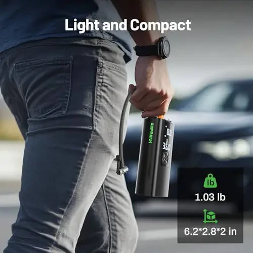 Tire Inflator Portable Air Compressor, AMPBANK AT003 Auto Air Pump for Car Tires, Tire Inflator 150PSI with 6000mAh Battery, Pressure Gauge & LED Screen, Air Compressor for Car, Motorcycle, Bike, Ball - 7