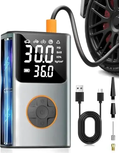 Tire Inflator Portable Air Compressor, Bike Pump, 150PSI Air Pump for Car Tires with LCD Dual Screen and Digital Tire Pressure Gauge, Air Compressor for Bicycle, Motorcycle, Compact Car, Ball - 6