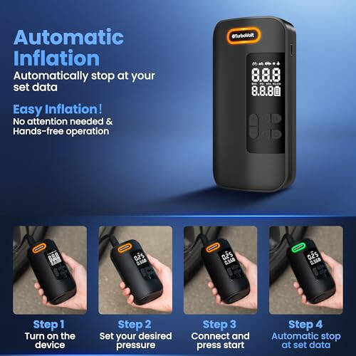 Tire Inflator Portable Air Compressor, Cordless Digital Air Pump with 4 Preset Modes for Bike, Ball, Motorcycle & Car, Alloy Design 12L Flow Rate - 2