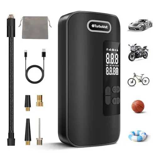 Tire Inflator Portable Air Compressor, Cordless Digital Air Pump with 4 Preset Modes for Bike, Ball, Motorcycle & Car, Alloy Design 12L Flow Rate - 1