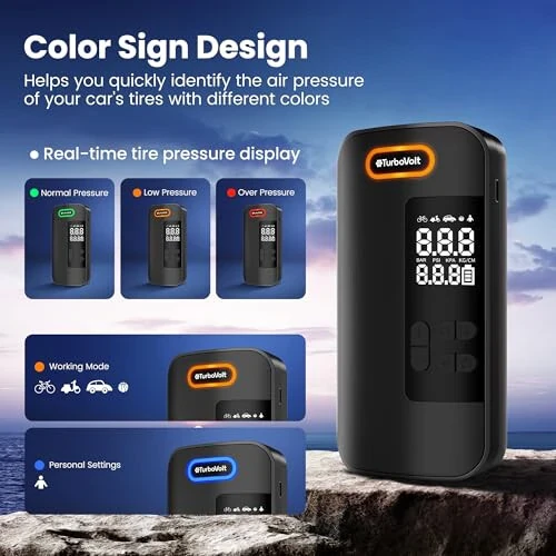 Tire Inflator Portable Air Compressor, Cordless Digital Air Pump with 4 Preset Modes for Bike, Ball, Motorcycle & Car, Alloy Design 12L Flow Rate - 3