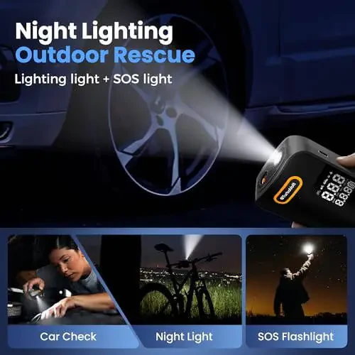 Tire Inflator Portable Air Compressor, Cordless Digital Air Pump with 4 Preset Modes for Bike, Ball, Motorcycle & Car, Alloy Design 12L Flow Rate - 6