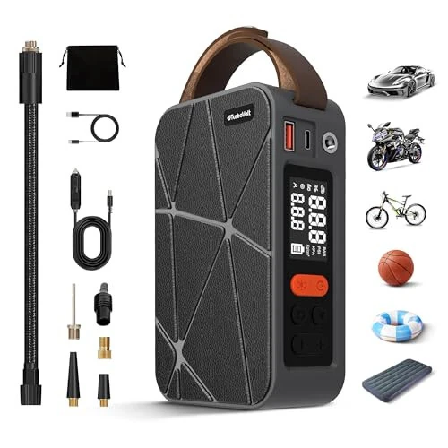 Tire Inflator Portable Air Compressor, Cordless Digital Air Pump with 4 Preset Modes for Bike, Ball, Motorcycle & Car, Lava Light Design 20L/min Flow Rate - DynaVolt