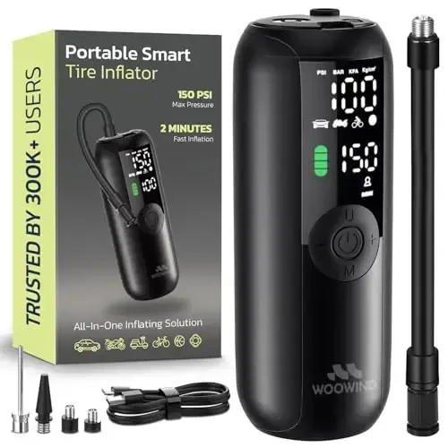Tire Inflator Portable Air Compressor, Electric Bike Tire Pump with Gauge, Air Pump for Car Tires, 150PSI, Mobile Air Compressor for Car, Motorcycle, Electric Bike, by Woowind - 3
