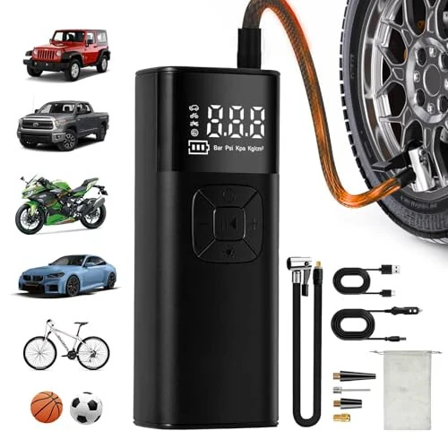 Tire Inflator Portable Air Compressor - Portable Air Pump for Car Tires 10000mAh 150PSI & 12V DC Cordless 4X Faster Inflation for Car, Motorcycle, Bike, Ball, with Tire Gauge Pressure, Dual-Use Type - CJYGEGE