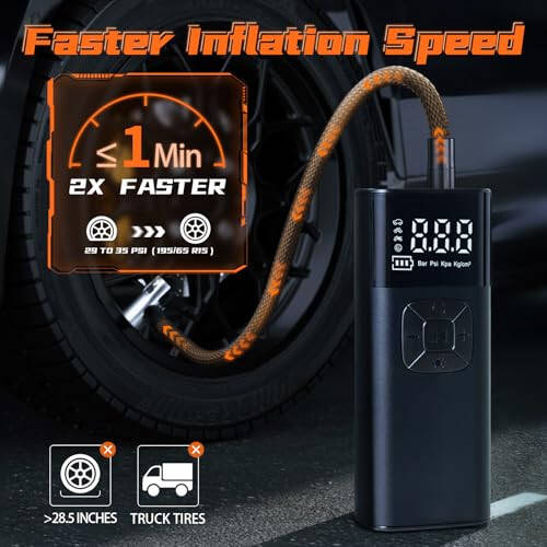 Tire Inflator Portable Air Compressor - Portable Air Pump for Car Tires 10000mAh 150PSI & 12V DC Cordless 4X Faster Inflation for Car, Motorcycle, Bike, Ball, with Tire Gauge Pressure, Dual-Use Type - 2