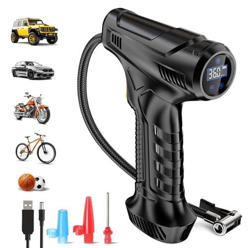 Tire Inflator Portable Air Compressor, Rechargeable Air Pump for Car Tires, Automotive Car Accessories 150PSI with LED Light for Cars, SUV, Motorcycles, Bicycle, Balls - ZOPOM