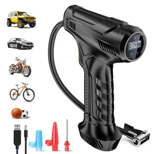 Tire Inflator Portable Air Compressor, Rechargeable Air Pump for Car Tires, Automotive Car Accessories 150PSI with LED Light for Cars, SUV, Motorcycles, Bicycle, Balls - 1