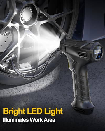 Tire Inflator Portable Air Compressor, Rechargeable Air Pump for Car Tires, Automotive Car Accessories 150PSI with LED Light for Cars, SUV, Motorcycles, Bicycle, Balls - 7