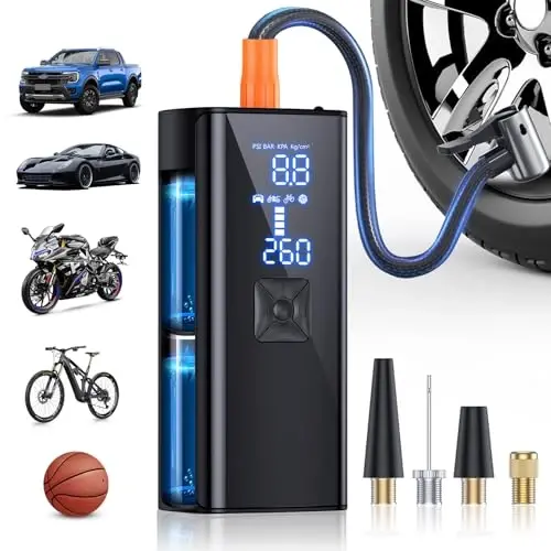 Tire Inflator Portativ Havo Kompressori, 150PSI & 25000mAh Portativ Havo Kompressori Raqamli Bosim O'lchagich bilan, 2X Tezroq Shishirish Simsiz Havo Nasosi Avtomobil, Mototsikl, Velosiped va Boshqalar uchun - 1