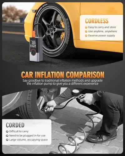 Tire Inflator Portativ Havo Kompressori, 150PSI & 2X Tezroq Havo Kompressori, Raqamli Bosim O'lchagich bilan, Avtomobil, Mototsikl, Velosiped va To'p uchun Portativ Havo Nasosi - 1