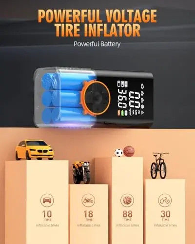 Tire Inflator Portativ Havo Kompressori, 150PSI & 2X Tezroq Havo Kompressori, Raqamli Bosim O'lchagich bilan, Avtomobil, Mototsikl, Velosiped va To'p uchun Portativ Havo Nasosi - 4