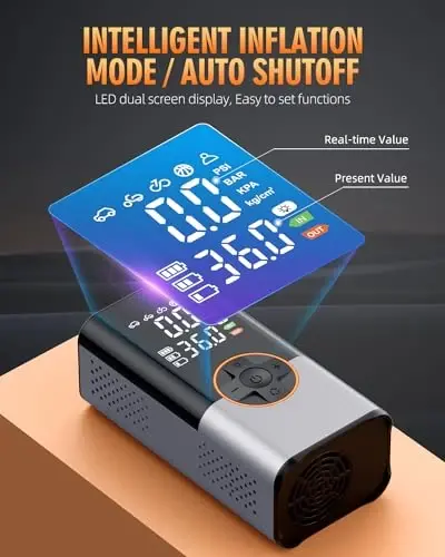 Tire Inflator Portativ Havo Kompressori, 150PSI & 2X Tezroq Havo Kompressori, Raqamli Bosim O'lchagich bilan, Avtomobil, Mototsikl, Velosiped va To'p uchun Portativ Havo Nasosi - 3