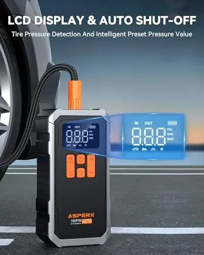 Tire Inflator Portativ Havo Kompressori - 160PSI & 10000mAh Portativ Havo Nasosi, Tashish Sumkasi, LCD Displey & LED Yorug'ligi, Avtomobil, Velosiped, Motosiklet, To'plar va boshqalar uchun 3X tez shishiruvchi - MODAZONE (1)