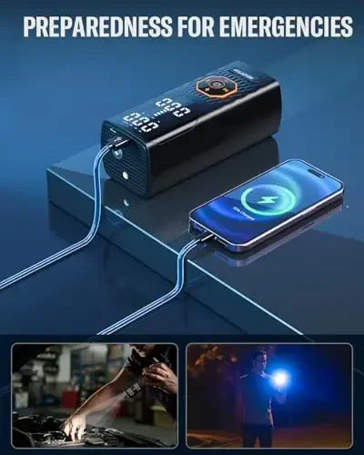 Tire Inflator Portativ Havo Kompressori 160PSI Raqamli Bosim O'lchagich, LED Yoritgich va Tez Shishirish bilan Avtomobil Shinalari uchun Havo Pompasi - Avtomobil, Mototsikl, Velosiped, To'p uchun simsiz Nasos, Mat Qora - REHOTTOP (1)