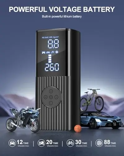 Tire Inflator Portativ Havo Kompressori, 180PSI va 3X Tezroq Shishirish Portativ Havo Kompressori, Raqamli Bosim O'lchagichli, Simsiz Havo Nasosi Kuchli Batareyali, Avtomobil, Mototsikl, Velosiped, To'p uchun - 5