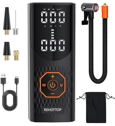 Tire Inflator Portativ Havo Kompressori, Avtomobil Shinalari Uchun 160PSI Havo Nasosi, Shina Manometri Bilan 5 Baravar Tezroq Inflatsio Havo Kompressori, Avtomobil, Motosiklet, Velosiped Va To'p Uchun LEDli Shina Nasosi - REHOTTOP