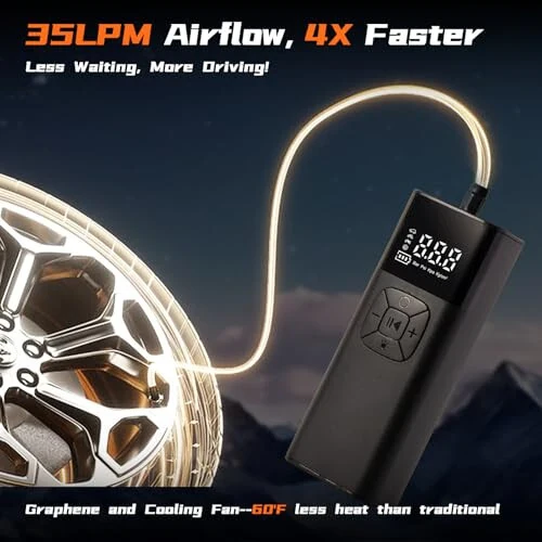 Tire Inflator Portativ Havo Kompressori - Avtomobil shinalari uchun portativ havo nasosi 10000mAh 150PSI & 12V DC Akustik 4X tezroq shishiruvchi avtomobil, mototsikl, velosiped, to'p uchun, shinalar bosimi o'lchagichi, ikki maqsadli turdagi. - 4