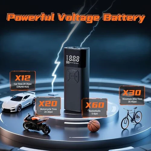 Tire Inflator Portativ Havo Kompressori - Avtomobil shinalari uchun portativ havo nasosi 10000mAh 150PSI & 12V DC Akustik 4X tezroq shishiruvchi avtomobil, mototsikl, velosiped, to'p uchun, shinalar bosimi o'lchagichi, ikki maqsadli turdagi. - 5