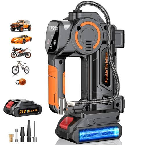 Tire Inflator Portativ Havo Kompressori - Avtomobil Shinlari uchun Havo Kompressori 160 PSI, Qayta Zaryadlanuvchi 21V Batareyali Havo Nasosi, Bosim O'lchagich Ekranli Aqlli Velosiped Shin Nasosi, SUV, Avtomobil, Mototsikl, To'p uchun - 1