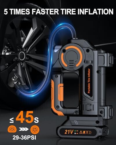 Tire Inflator Portativ Havo Kompressori - Avtomobil Shinlari uchun Havo Kompressori 160 PSI, Qayta Zaryadlanuvchi 21V Batareyali Havo Nasosi, Bosim O'lchagich Ekranli Aqlli Velosiped Shin Nasosi, SUV, Avtomobil, Mototsikl, To'p uchun - 3