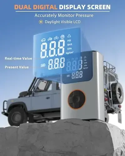 Tire Inflator Portativ Havo Kompressori, Velosiped Nasosi, Avtomobil Shinalari Uchun 150PSI Havo Nasosi, LCD Ikki Ekran va Raqamli Shina Bosimi O'lchagich, Velosiped, Motosiklet, Kichik Avtomobil, To'p Uchun Havo Kompressori - 3