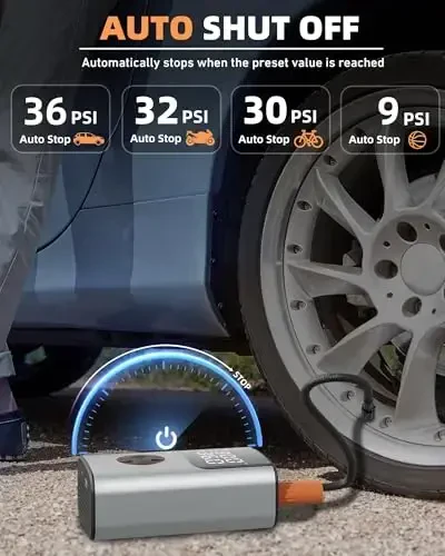 Tire Inflator Portativ Havo Kompressori, Velosiped Nasosi, Avtomobil Shinalari Uchun 150PSI Havo Nasosi, LCD Ikki Ekran va Raqamli Shina Bosimi O'lchagich, Velosiped, Motosiklet, Kichik Avtomobil, To'p Uchun Havo Kompressori - 4