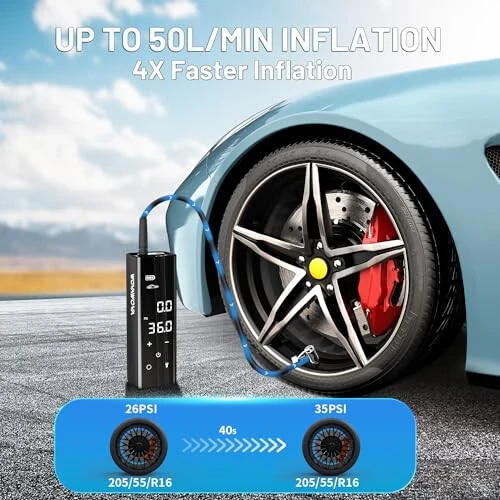 Tire lnflator Portable Air Compressor, 150PSI Cordless & 4X Faster Inflation, 12000 mAh Air Pump, 7.4
