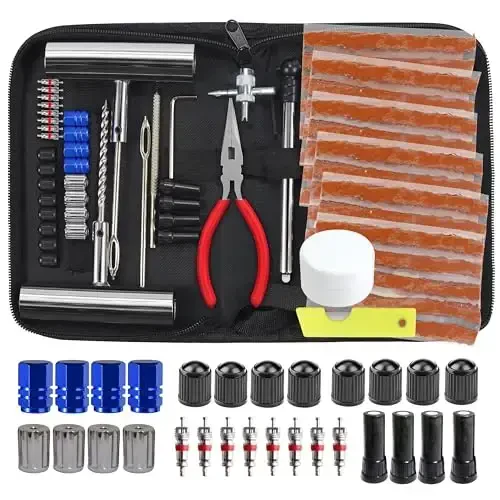 Tire Repair Kit, 68pcs Heavy Duty Tire Plug Kit, Universal Tire Repair Tools Flat Tire Puncture Repair for Car, Motorcycle, Truck, SUV, RV, ATV, Tractor, Trailer Fix Punctures and Plug Flats Patch Kit - 1