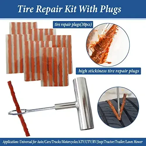 Tire Repair Kit, 68pcs Heavy Duty Tire Plug Kit, Universal Tire Repair Tools Flat Tire Puncture Repair for Car, Motorcycle, Truck, SUV, RV, ATV, Tractor, Trailer Fix Punctures and Plug Flats Patch Kit - 4
