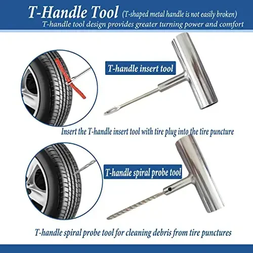 Tire Repair Kit, 68pcs Heavy Duty Tire Plug Kit, Universal Tire Repair Tools Flat Tire Puncture Repair for Car, Motorcycle, Truck, SUV, RV, ATV, Tractor, Trailer Fix Punctures and Plug Flats Patch Kit - 5