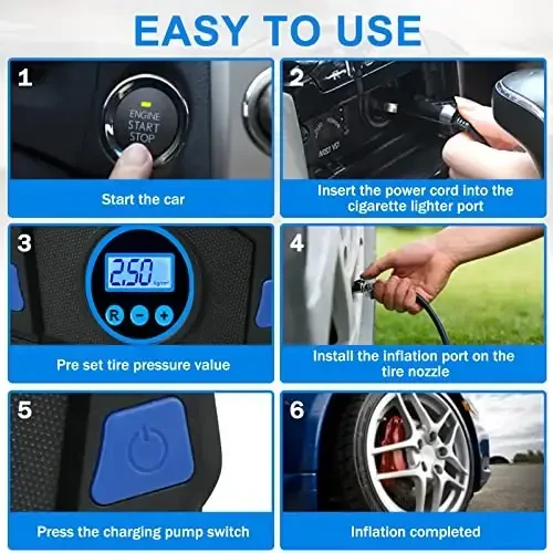 Tire Repair Kit, Portable Tire Inflator Air Compressor, Heavy Duty Flat Tire Repair Kit with 12V Air Pump for SUV, Car, Motorcycle, Truck, RV and Other Tire Repair - 4